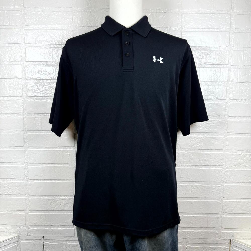 Under Armour Performance Golf Polo Shirt Men's Large Black Stretch Short Sleeve